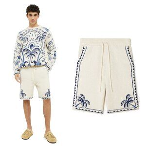 Alanui Lush Nature Foulard Shorts in Chalk Deep Blue Large NWT